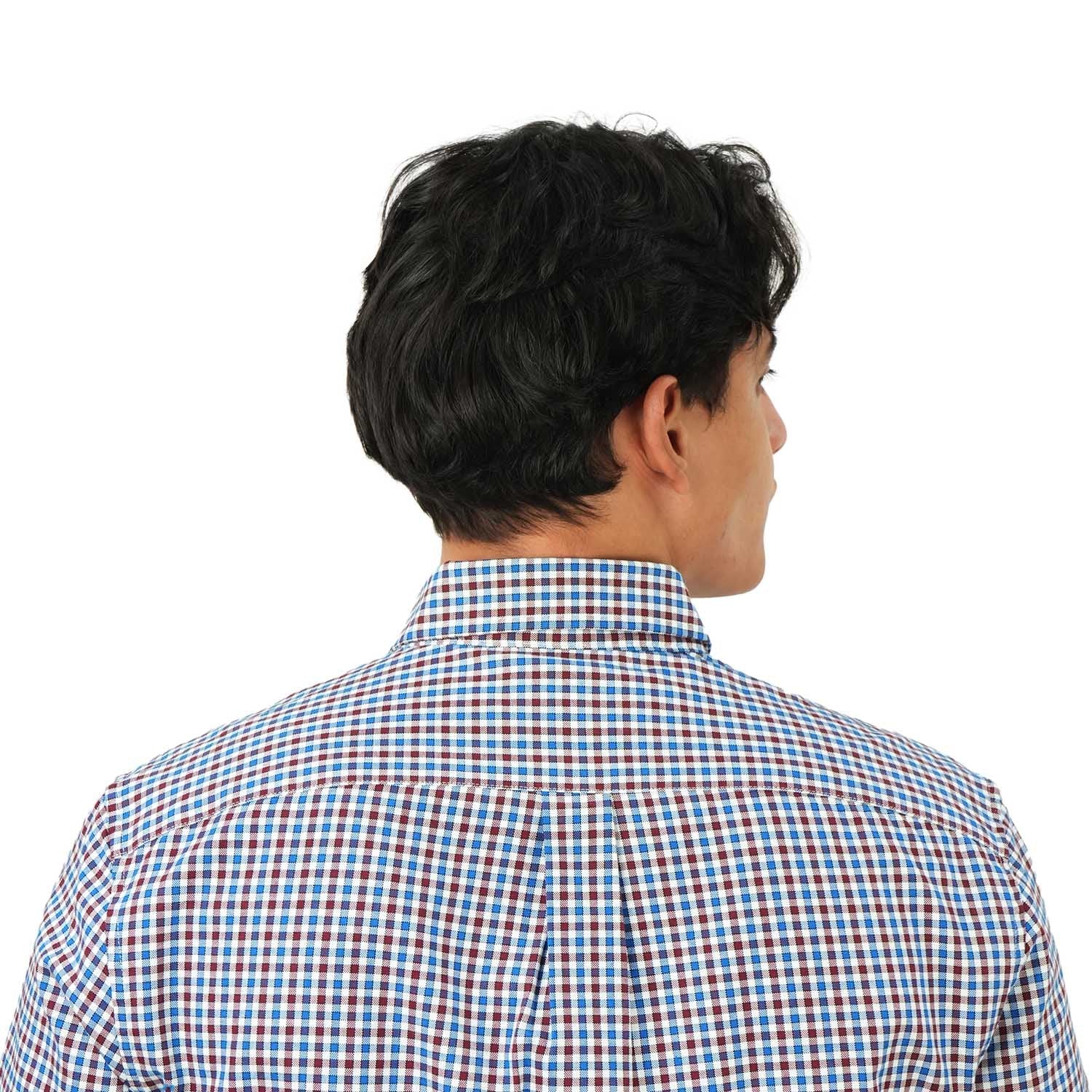 قميص قطني أكسفورد فلانيل بأكمام طويلة وقصة ضيقة مطرزة، قابل للغسل