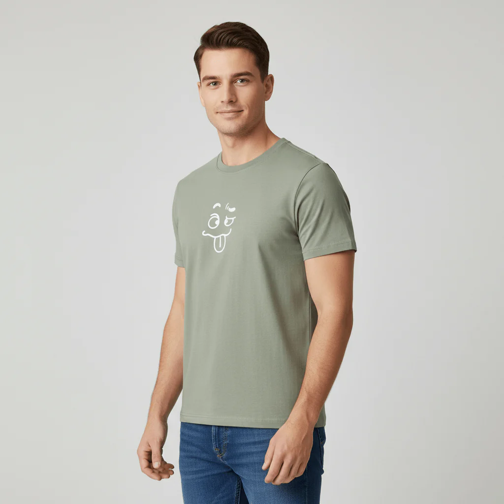 تيشيرت قطني مطبوع بأكمام قصيرة ورقبة دائرية وياقة دائرية