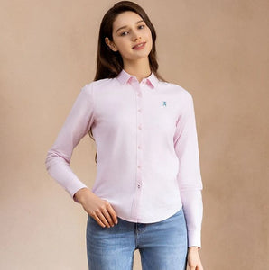 Women Cotton/Lycra Oxford Collar Long Sleeve New Slim Embroidery Shirt