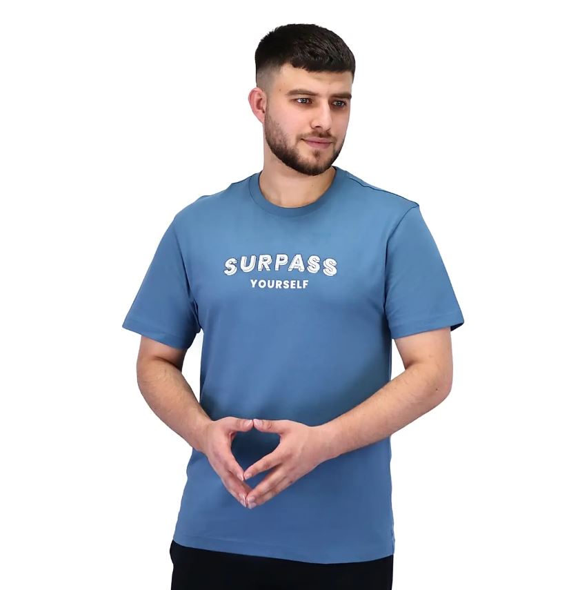 تيشيرت قطني مطبوع بأكمام قصيرة ورقبة دائرية وياقة دائرية