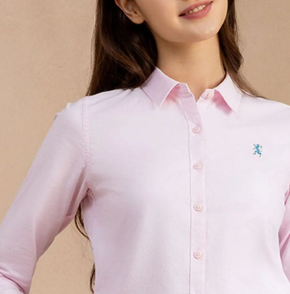 Women Cotton/Lycra Oxford Collar Long Sleeve New Slim Embroidery Shirt