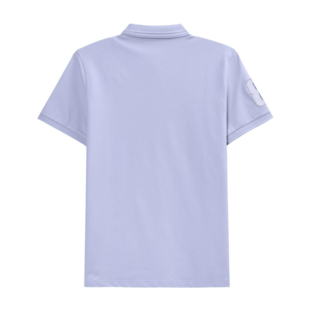 قميص بولو قصير الأكمام بتطريز جريء، مصنوع من القطن/ليكرا بيكيه، بياقة محبوكة