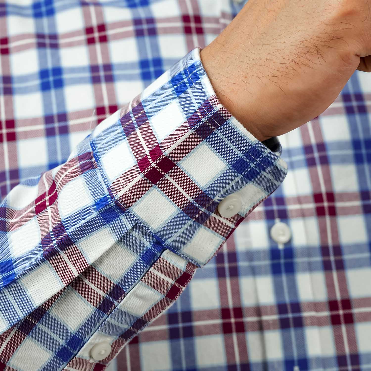 قميص قطني أكسفورد فلانيل بأكمام طويلة وقصة ضيقة مطرزة، قابل للغسل