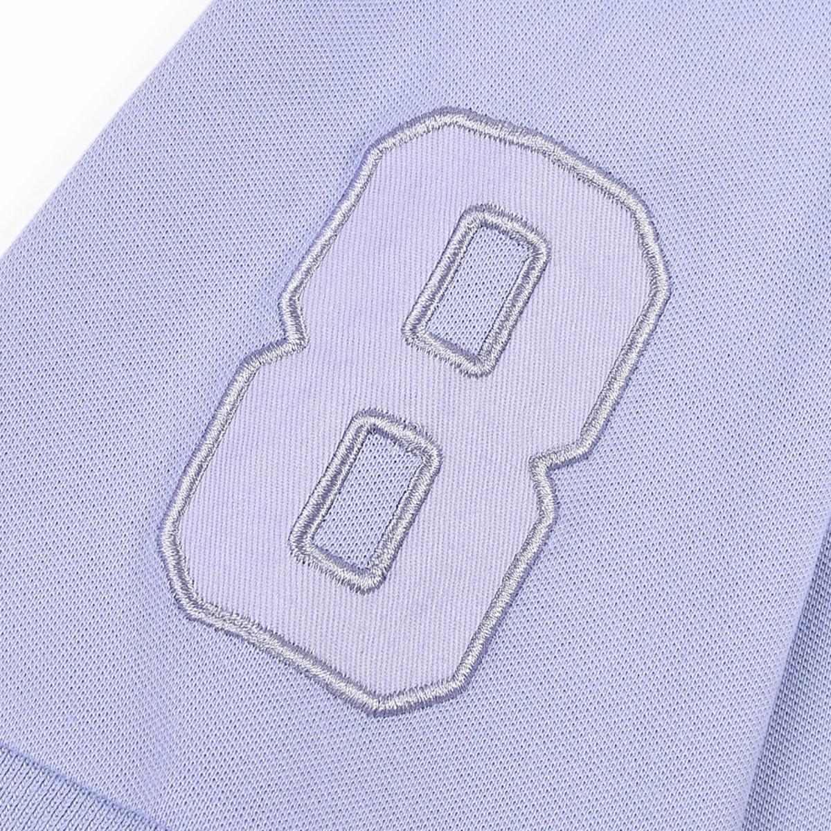 قميص بولو قصير الأكمام بتطريز جريء، مصنوع من القطن/ليكرا بيكيه، بياقة محبوكة