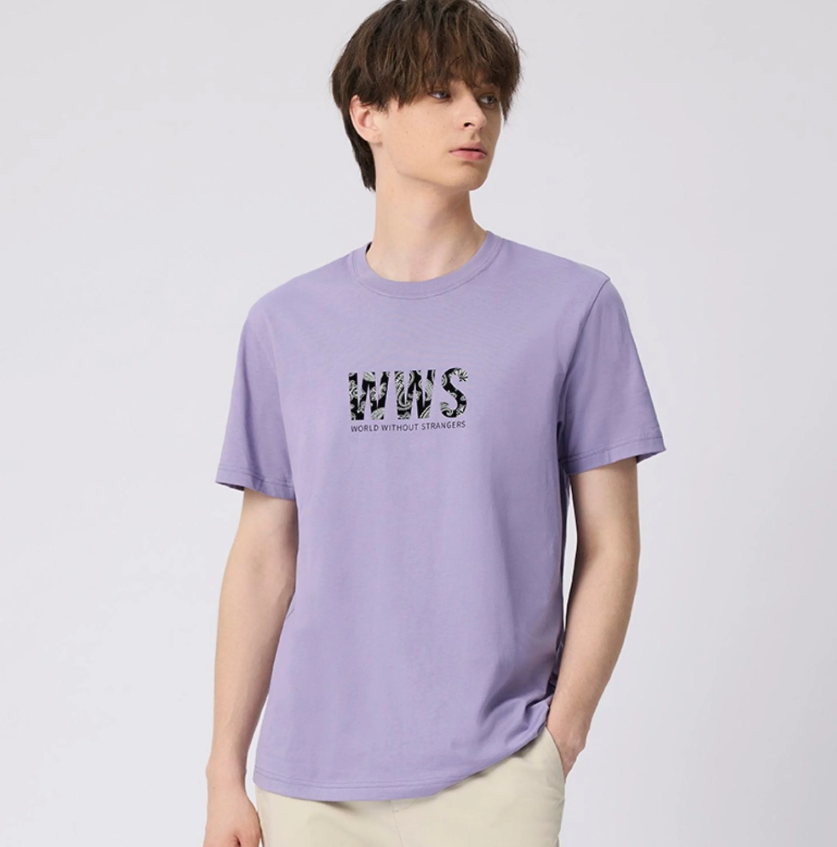 تيشيرت قطني مطبوع بأكمام قصيرة ورقبة دائرية (WWS)