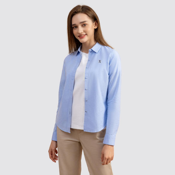 Women Cotton/Lycra Oxford Collar Long Sleeve New Slim Embroidery Shirt