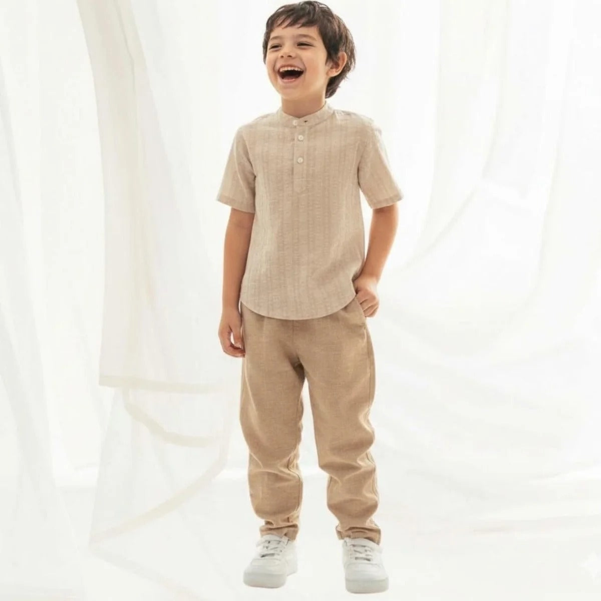 Kids' Regular Fit Linen Cotton Cropped Pants