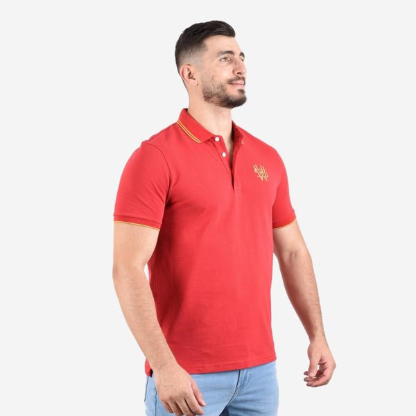 Cotton/Lycra Pique Knitted Collar Short Sleeve Slim Embroidery Bold Polo