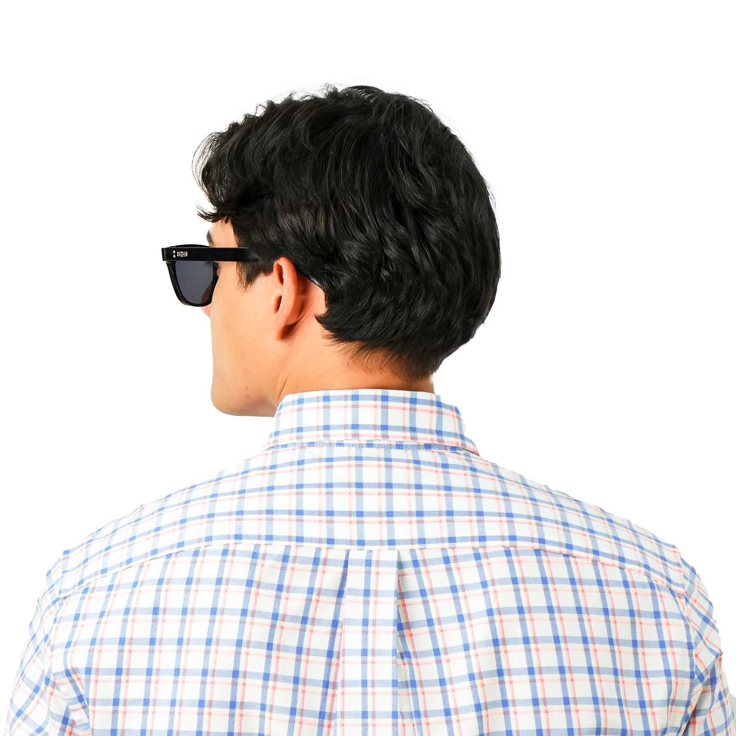 قميص قطني أكسفورد فلانيل بأكمام طويلة وقصة ضيقة مطرزة، قابل للغسل