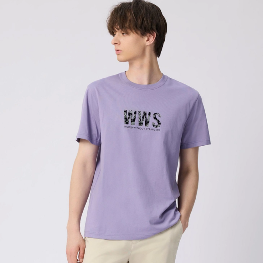 تيشيرت قطني مطبوع بأكمام قصيرة ورقبة دائرية (WWS)