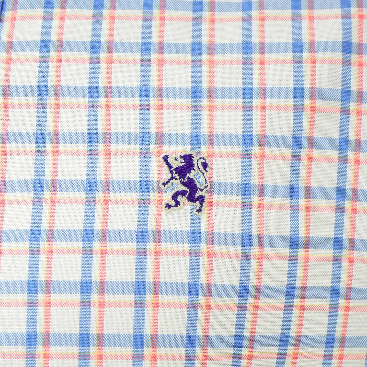 قميص قطني أكسفورد فلانيل بأكمام طويلة وقصة ضيقة مطرزة، قابل للغسل