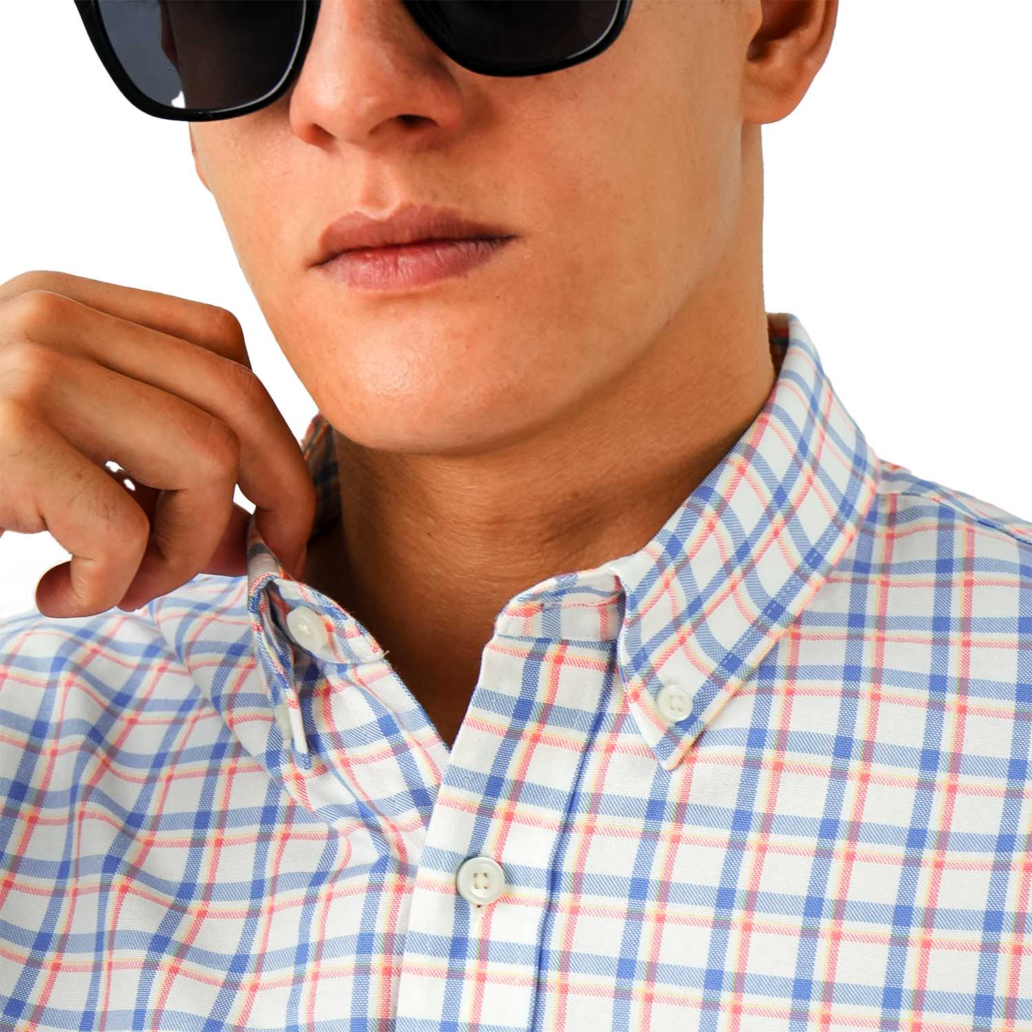 قميص قطني أكسفورد فلانيل بأكمام طويلة وقصة ضيقة مطرزة، قابل للغسل