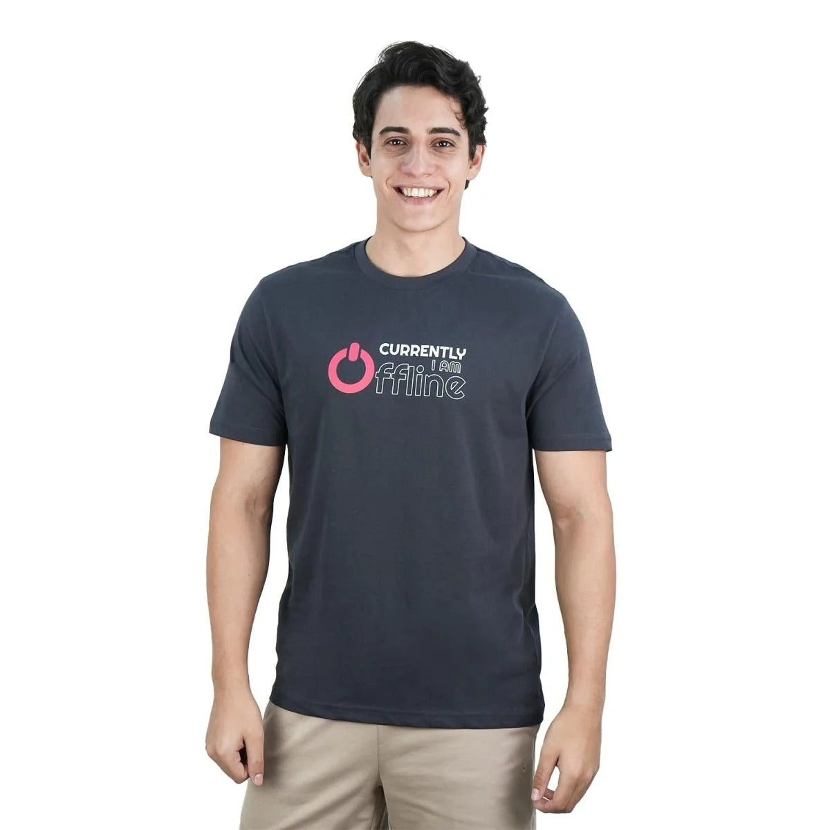 تيشيرت قطني مطبوع بأكمام قصيرة ورقبة دائرية وياقة دائرية