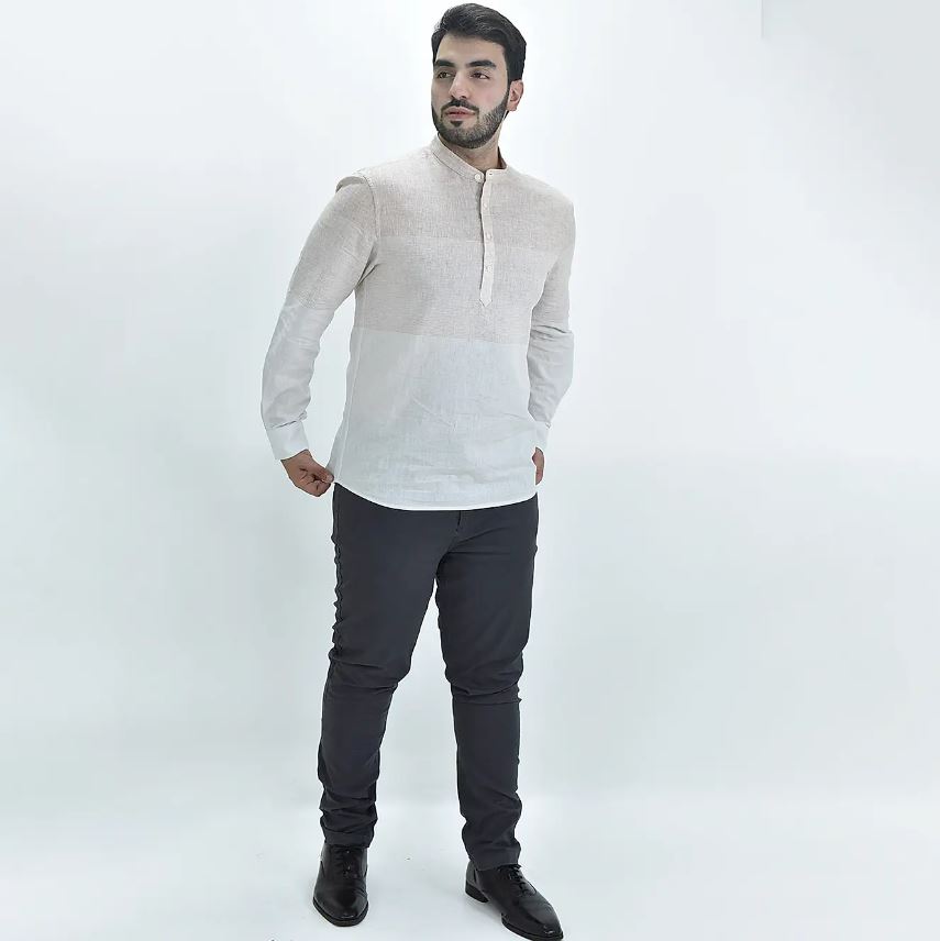 بنطال كاكي قطني/سباندكس بخصر عادي وقصة ضيقة (حزام خصر مطاطي 180)