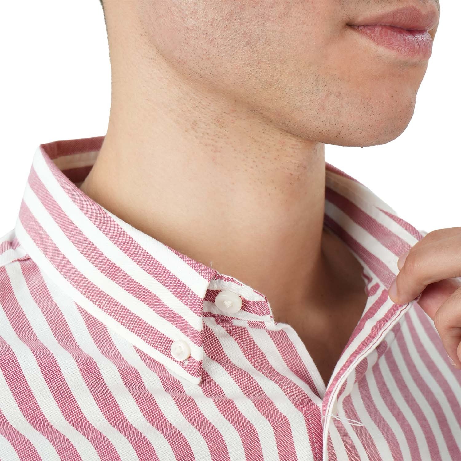 قميص قطني أكسفورد فلانيل بأكمام طويلة وقصة ضيقة مطرزة، قابل للغسل