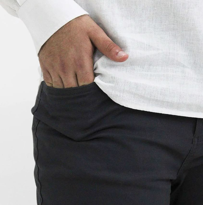 بنطال كاكي قطني/سباندكس بخصر عادي وقصة ضيقة (حزام خصر مطاطي 180)