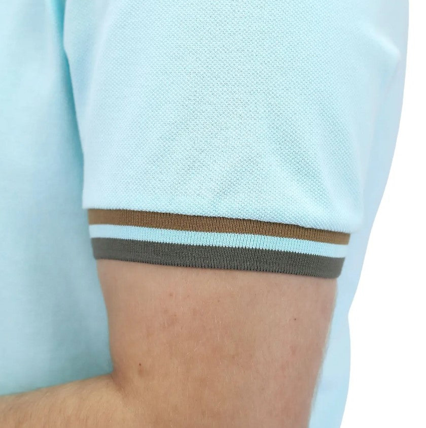 قميص بولو قطني بيكيه بياقة محبوكة مسطحة وأكمام قصيرة مطرزة بلون موحد (قميص بولو رياضي)