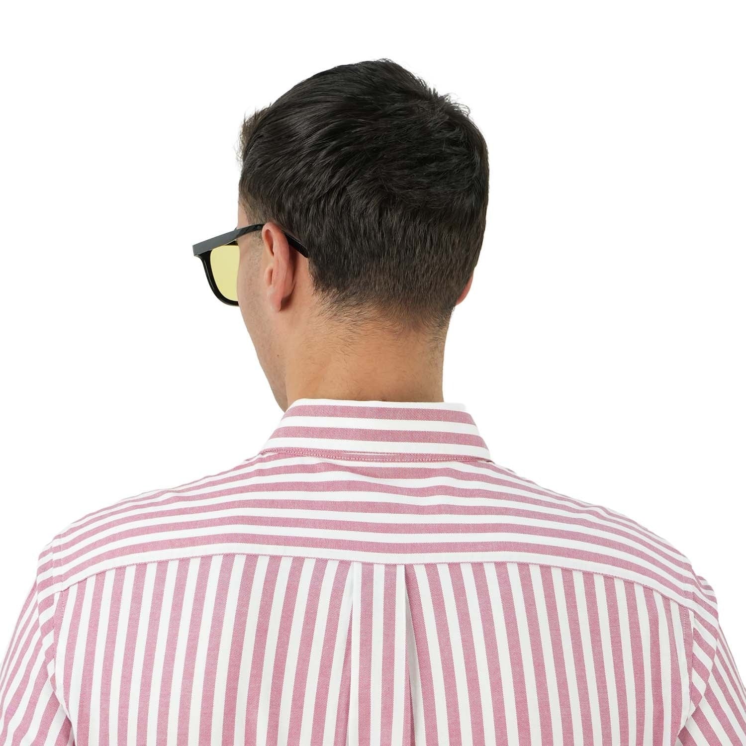 قميص قطني أكسفورد فلانيل بأكمام طويلة وقصة ضيقة مطرزة، قابل للغسل