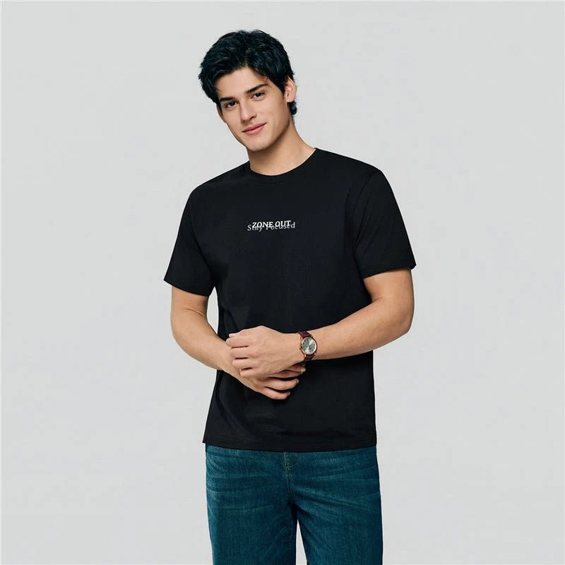 Men's Slim Cotton Crew Neck Message Print Tee