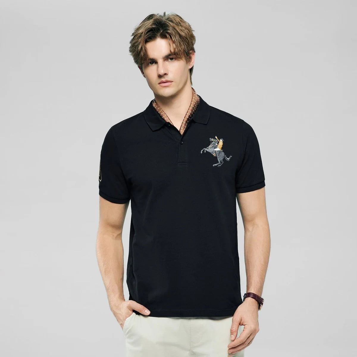 Men's Slim Fit Napoleon Embroidery Lycra Pique Polo
