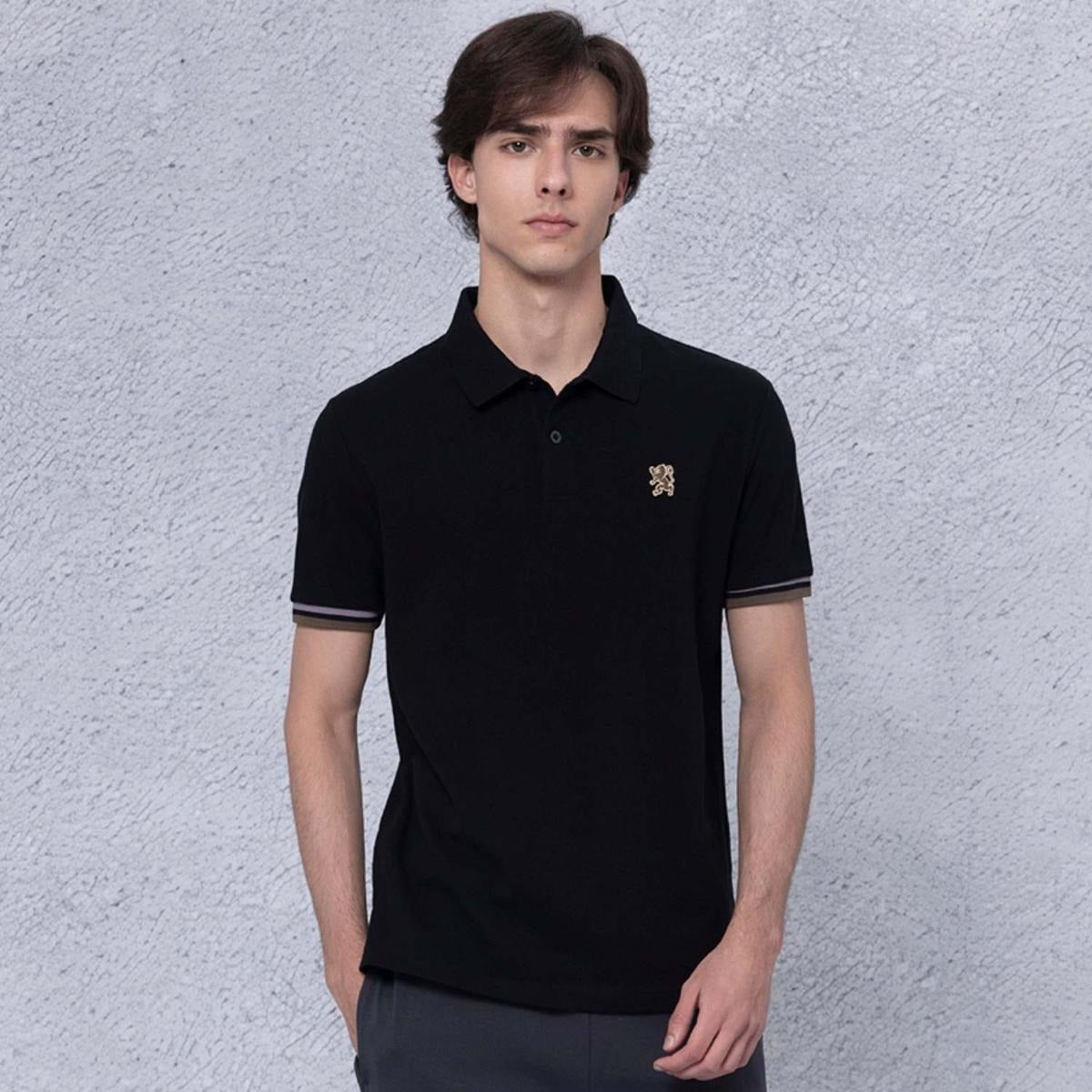Cotton Pique Flat Knitted Collar Short Sleeve Slim Embroidery Solid Polo