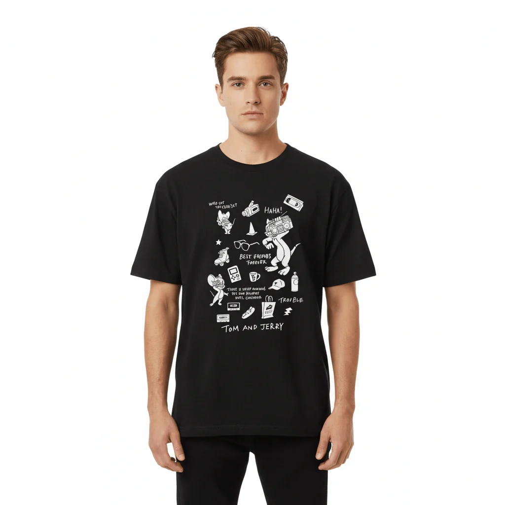 Men's Relaxed Fit Tom & Jerry Cotton Print Tee