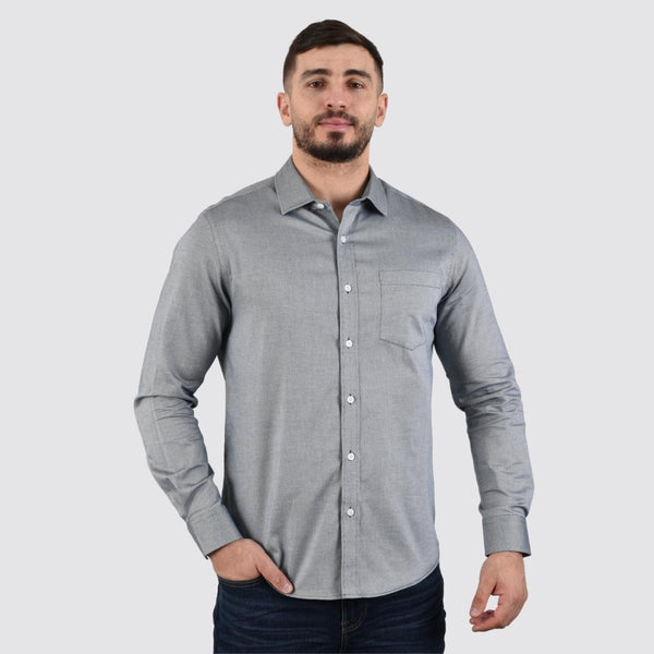 Cotton Oxford Long Sleeve Slim Embroidery Garment Wash Shirt