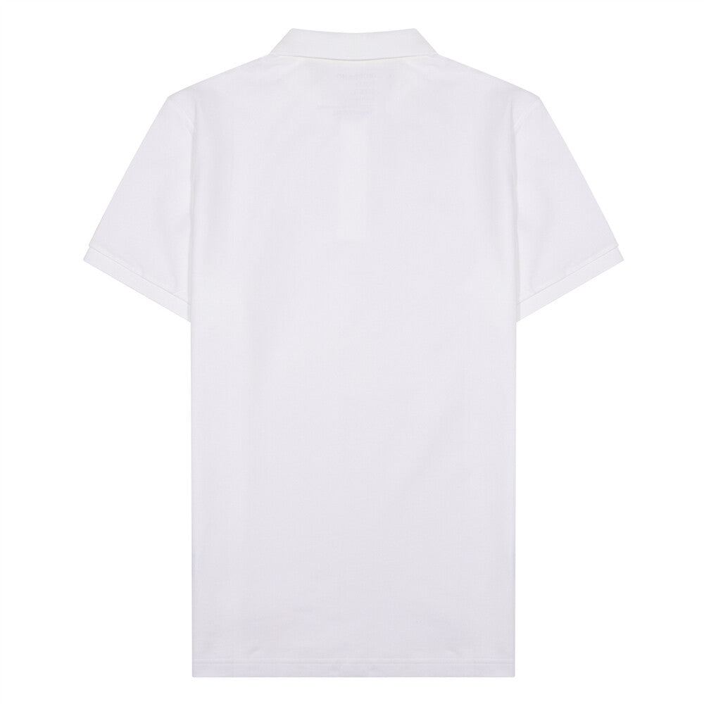 قميص بولو قطني/ليكرا بيكيه بياقة محبوكة وأكمام قصيرة وقصة ضيقة بلون موحد