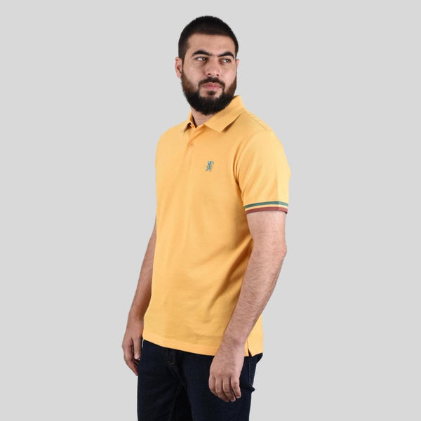 Cotton Pique Knitted Collar Short Sleeve Tapered Embroidery Polo (Solid Lion)