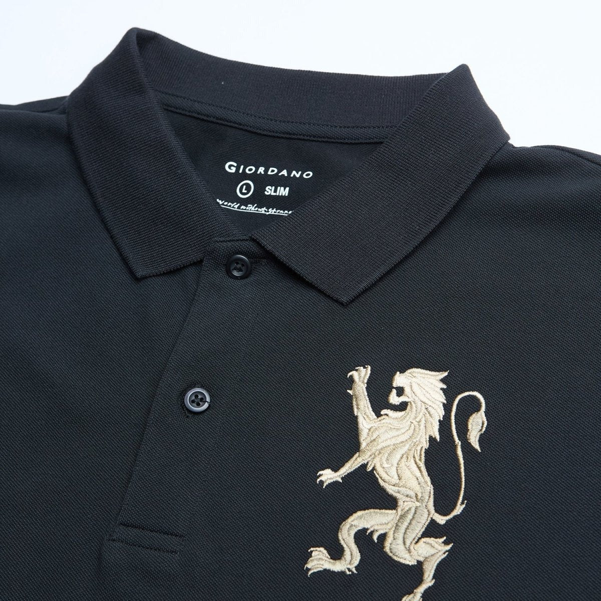 Men's Slim Fit 3D Lion Embroidery Lycra Pique Polo