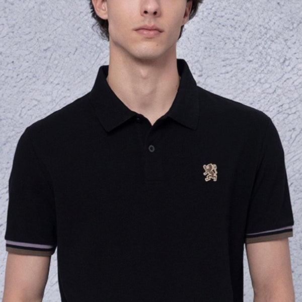 Cotton Pique Flat Knitted Collar Short Sleeve Slim Embroidery Solid Polo