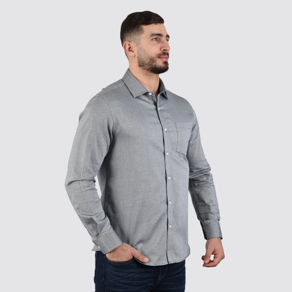 Cotton Oxford Long Sleeve Slim Embroidery Garment Wash Shirt