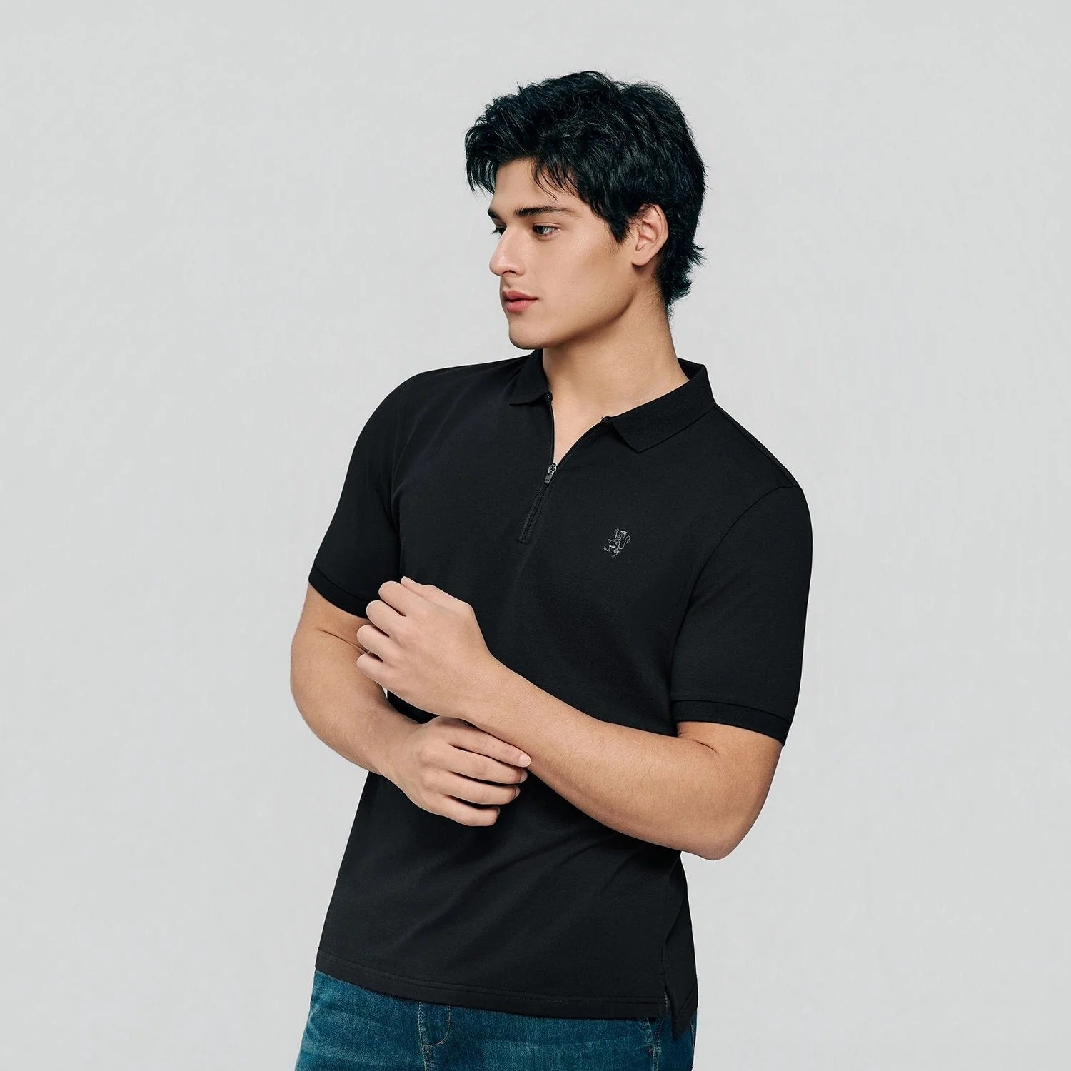 Men's Slim Fit Small Lion Zipper Polo