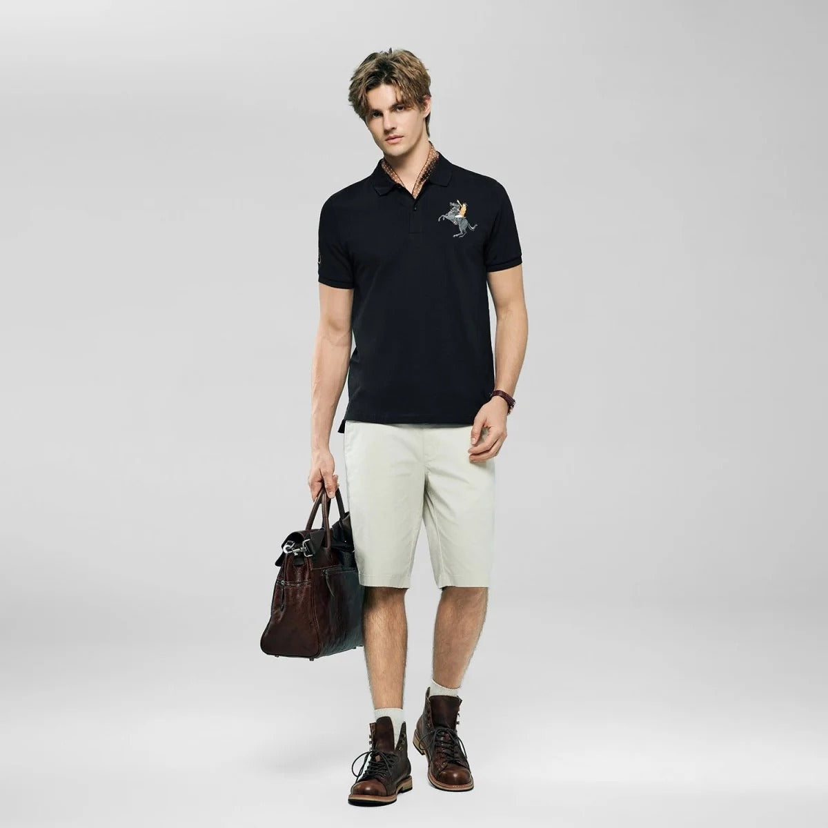 Men's Slim Fit Napoleon Embroidery Lycra Pique Polo