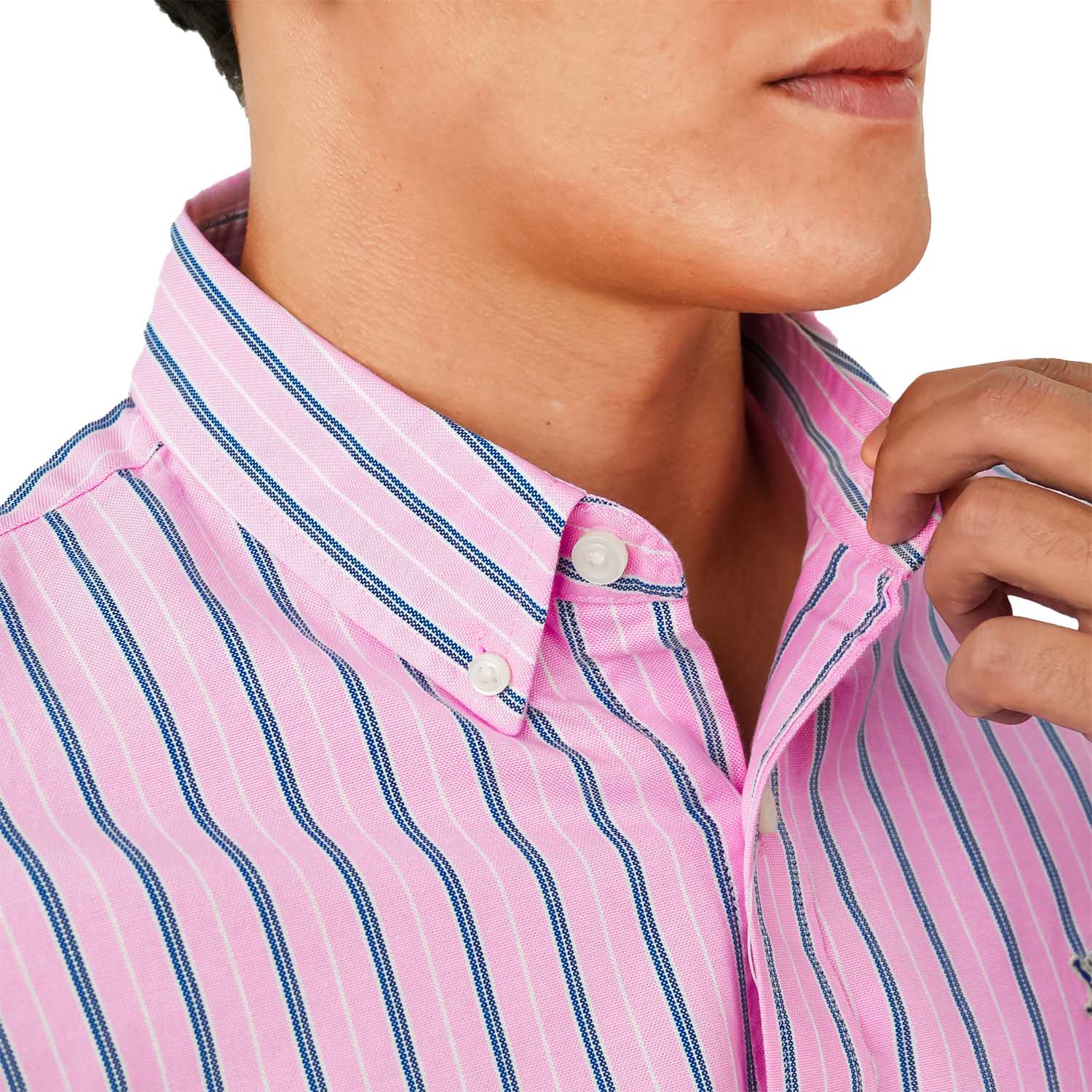 قميص قطني أكسفورد فلانيل بأكمام طويلة وقصة ضيقة مطرزة، قابل للغسل