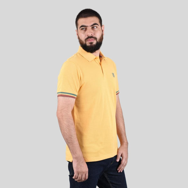 Cotton Pique Knitted Collar Short Sleeve Tapered Embroidery Polo (Solid Lion)