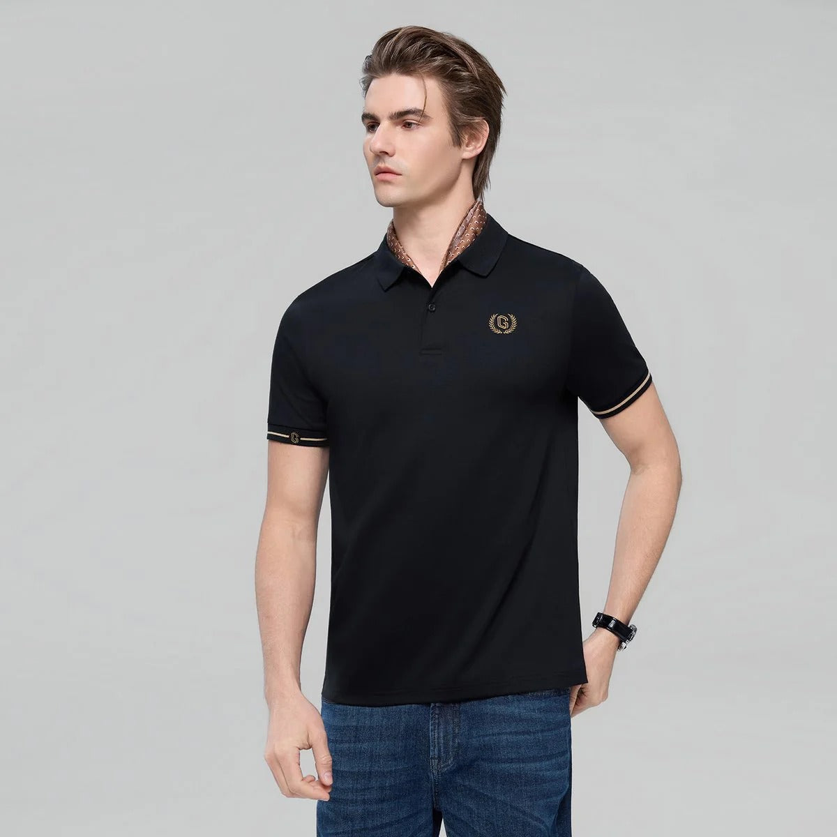 Men's Cotton Interlock Slim Fit Liquid Touch Embroidery Polo