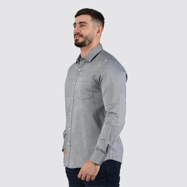 Cotton Oxford Long Sleeve Slim Embroidery Garment Wash Shirt