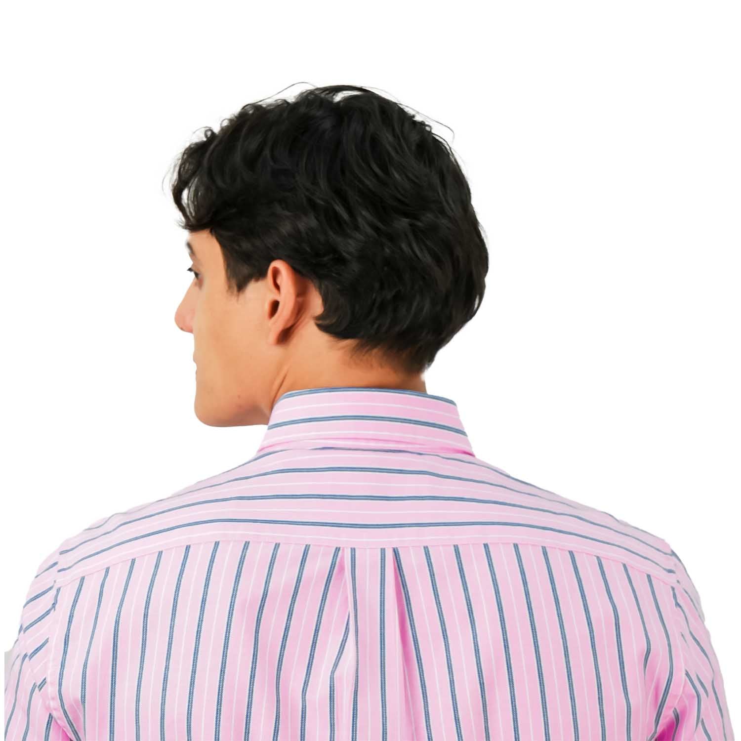 قميص قطني أكسفورد فلانيل بأكمام طويلة وقصة ضيقة مطرزة، قابل للغسل