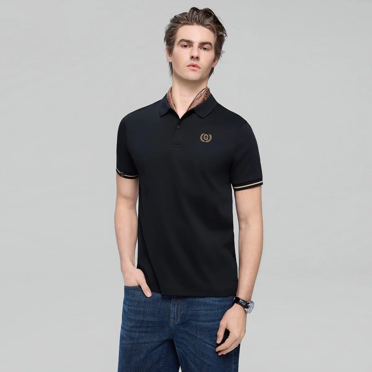 Men's Cotton Interlock Slim Fit Liquid Touch Embroidery Polo