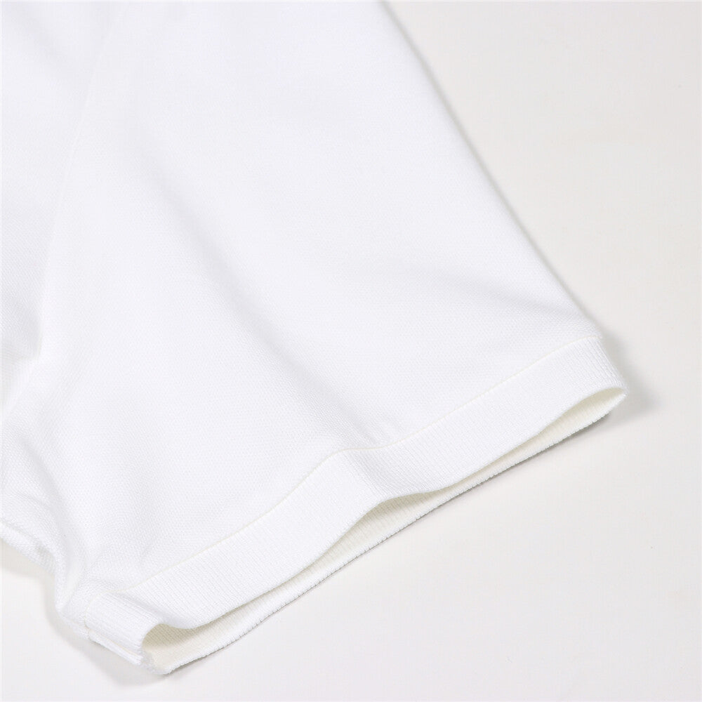 قميص بولو قطني/ليكرا بيكيه بياقة محبوكة وأكمام قصيرة وقصة ضيقة بلون موحد