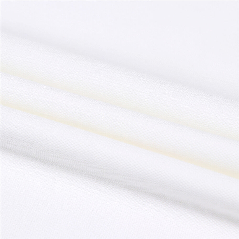 قميص بولو قطني/ليكرا بيكيه بياقة محبوكة وأكمام قصيرة وقصة ضيقة بلون موحد