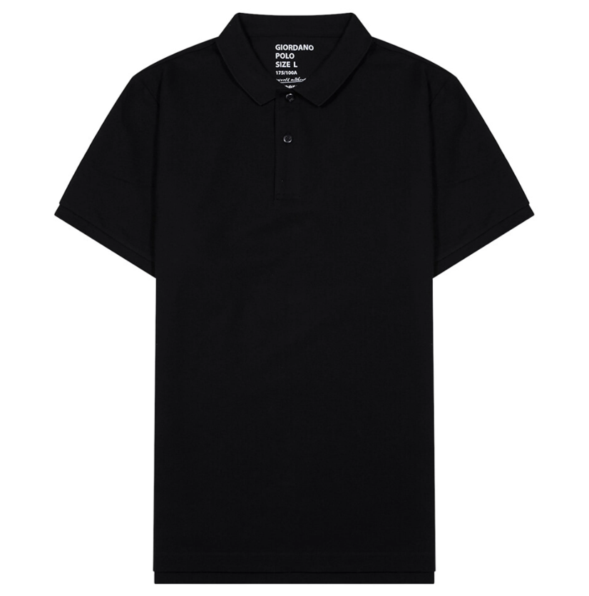 قميص بولو قطني/ليكرا بيكيه بياقة محبوكة وأكمام قصيرة وقصة ضيقة بلون موحد