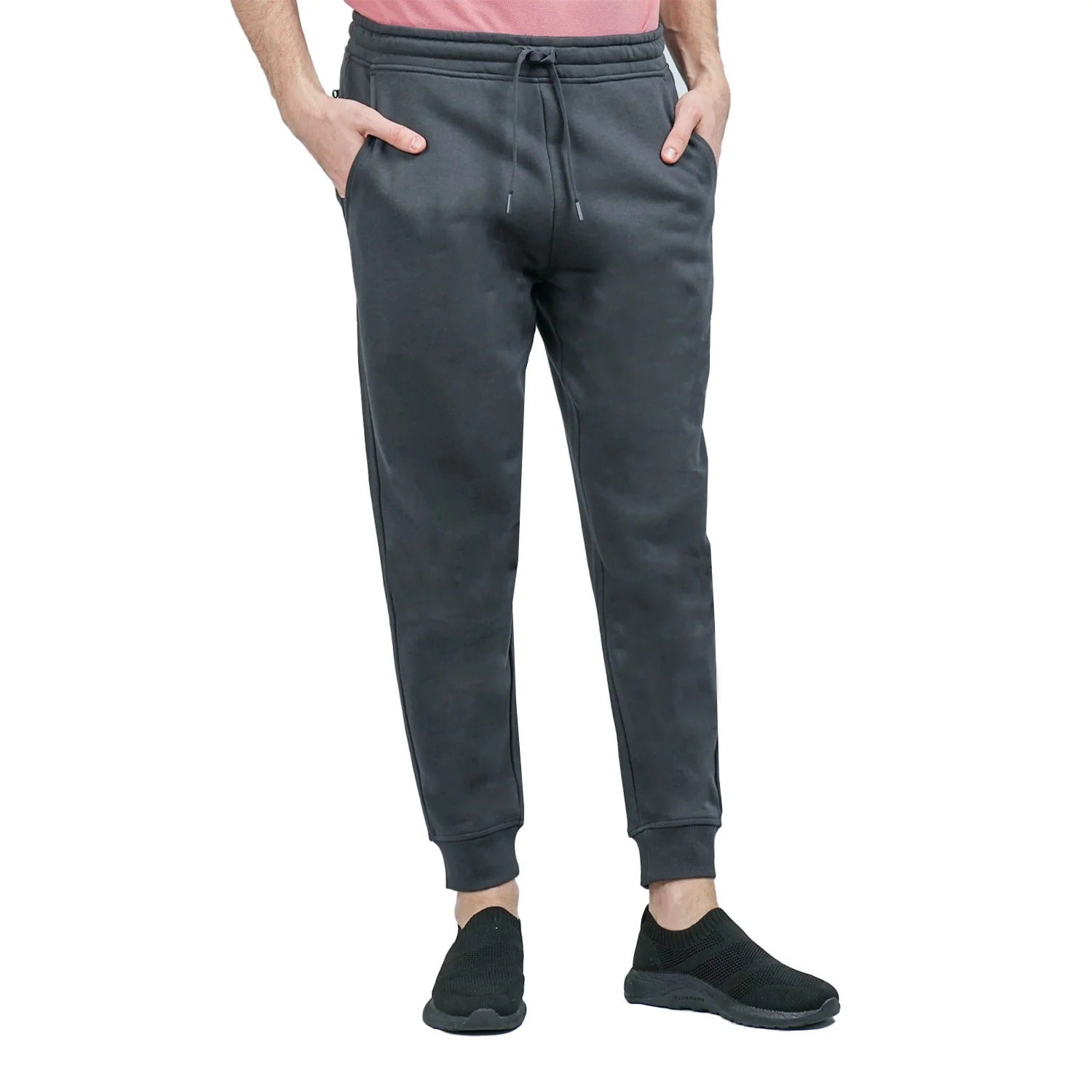 بنطال رياضي متوسط ​​الارتفاع بقصة ضيقة ومطاطية من القطن/البوليستر من قماش تيري فرنسي