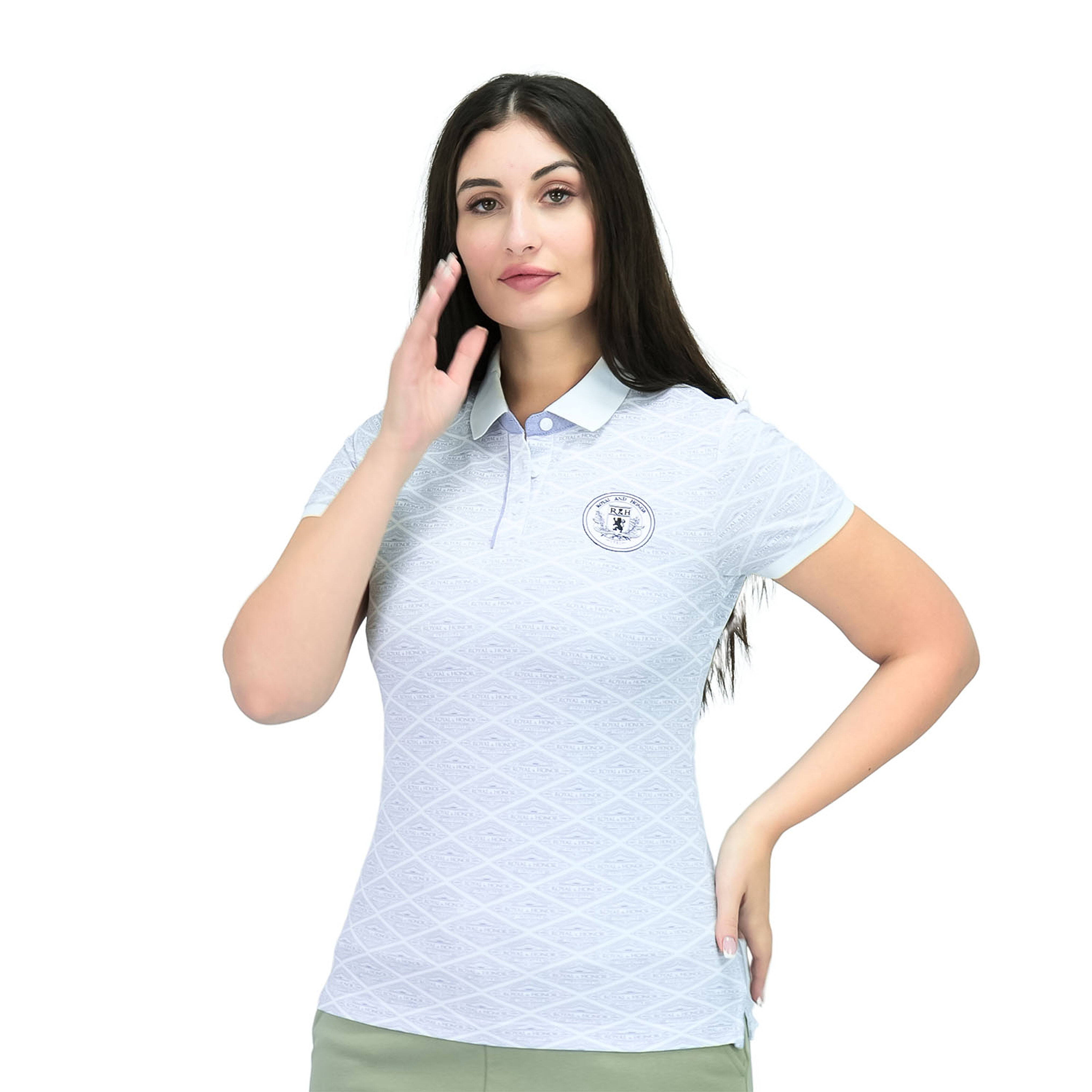 Women Cotton/Lycra Pique Flat Knitted Collar Short Sleeve Classic Slim