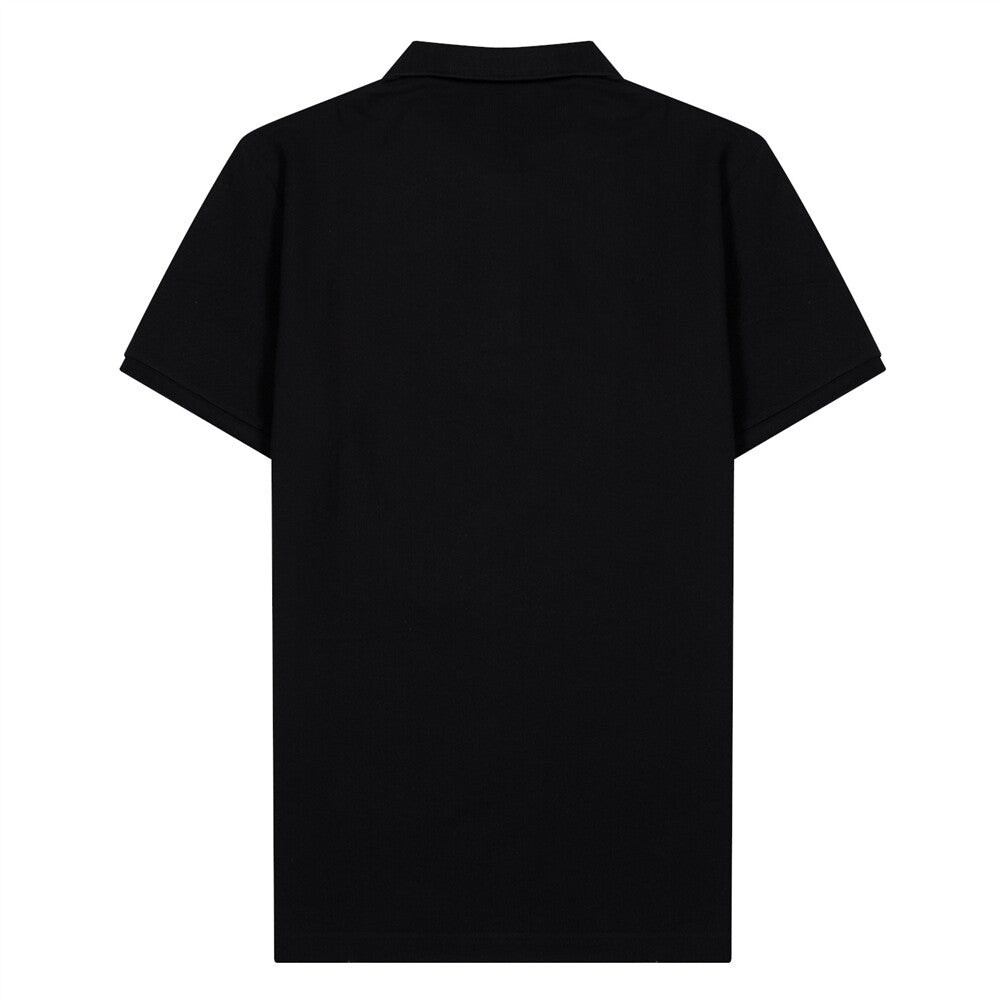 قميص بولو قطني/ليكرا بيكيه بياقة محبوكة وأكمام قصيرة وقصة ضيقة بلون موحد