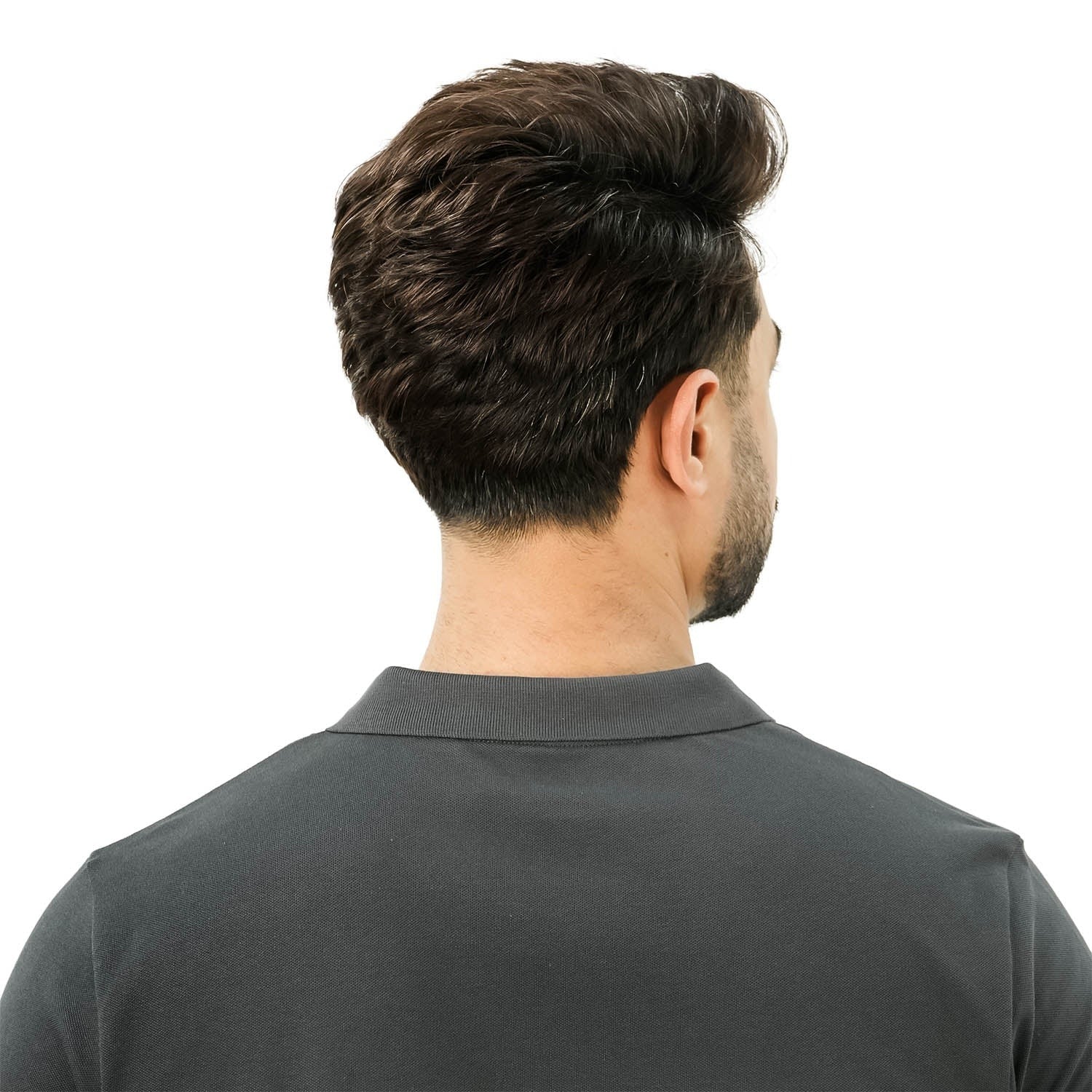 قميص بولو نابليون قصير الأكمام مطرز بتطريز رفيع، مصنوع من قماش البيكيه القطني/الليكرا، بياقة محبوكة مسطحة