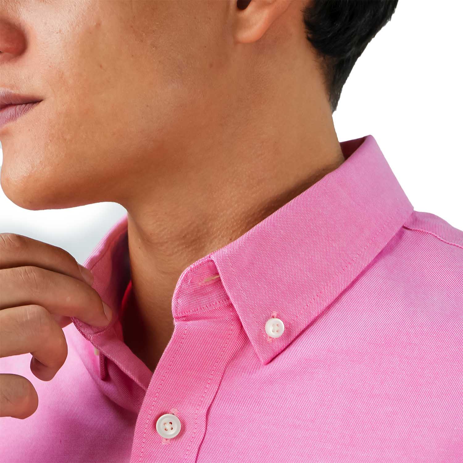 قميص قطني أكسفورد فلانيل بأكمام طويلة وقصة ضيقة مطرزة، قابل للغسل