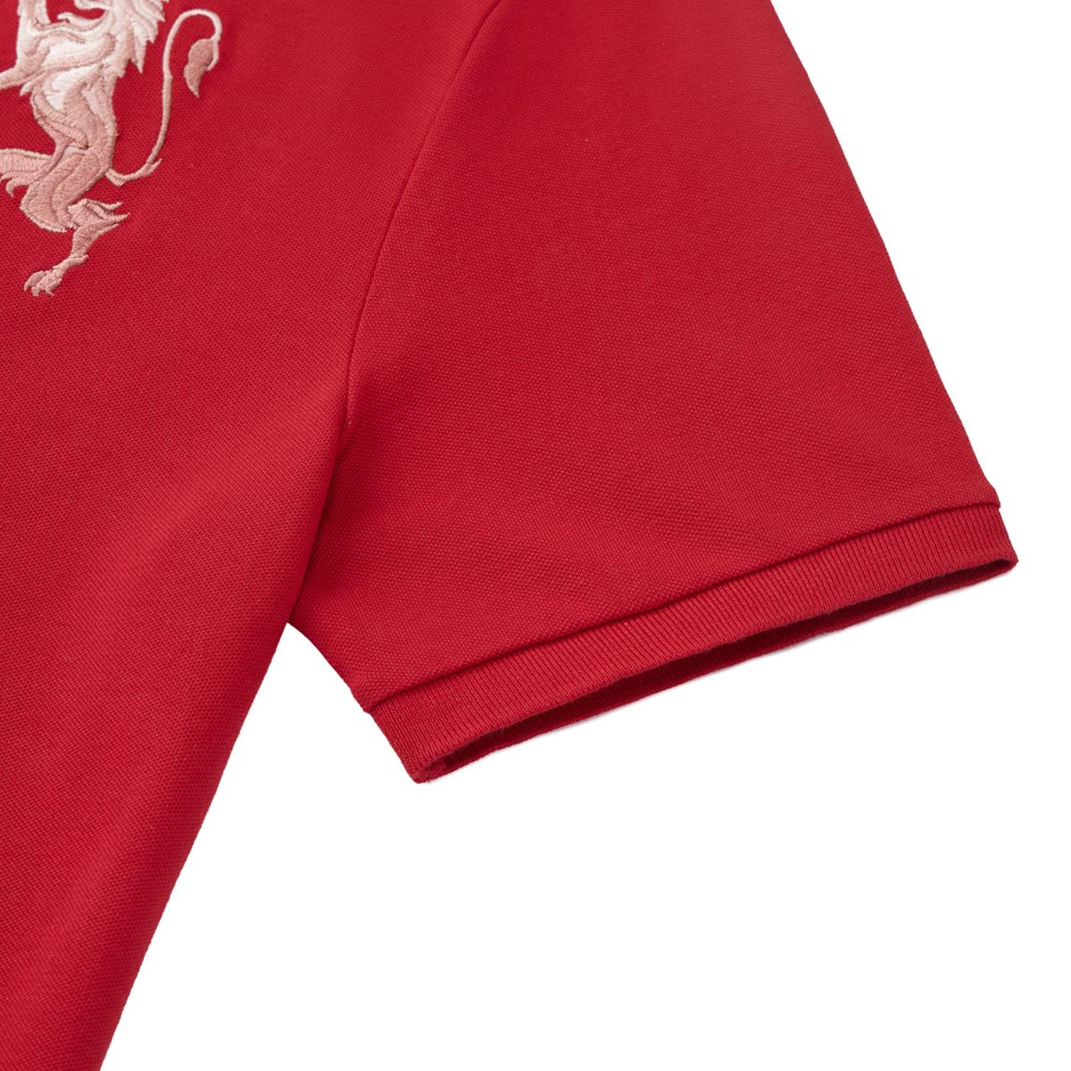 قميص بولو قصير الأكمام بتطريز جريء، مصنوع من القطن/ليكرا بيكيه، بياقة محبوكة