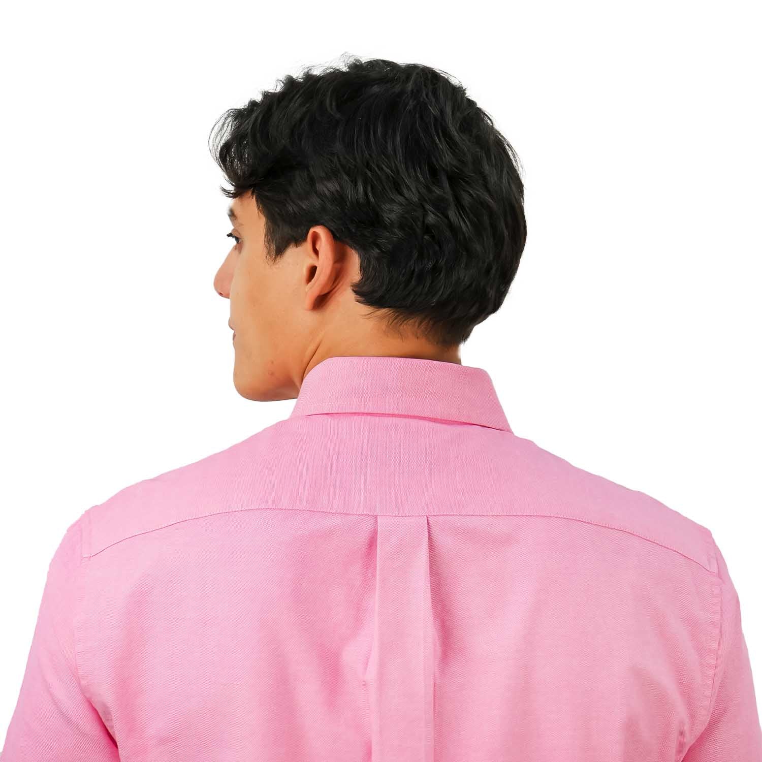 قميص قطني أكسفورد فلانيل بأكمام طويلة وقصة ضيقة مطرزة، قابل للغسل